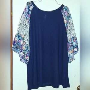 Navy Floral Sleeve Women's Blouse